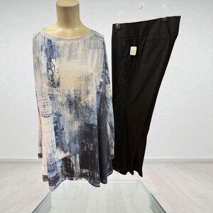 JustFashion,Black Embroidered+Blue Blouse Set,Sz XL,Casual,Cotton,Long Sleeve.!